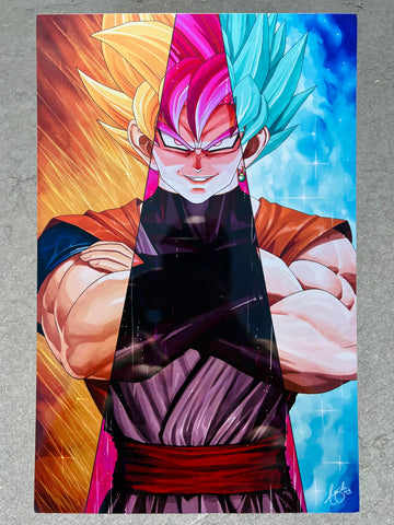 Split SSJ God Goku Painting, Framed Art Poster, Dragon Ball Super, DBZ, NEW